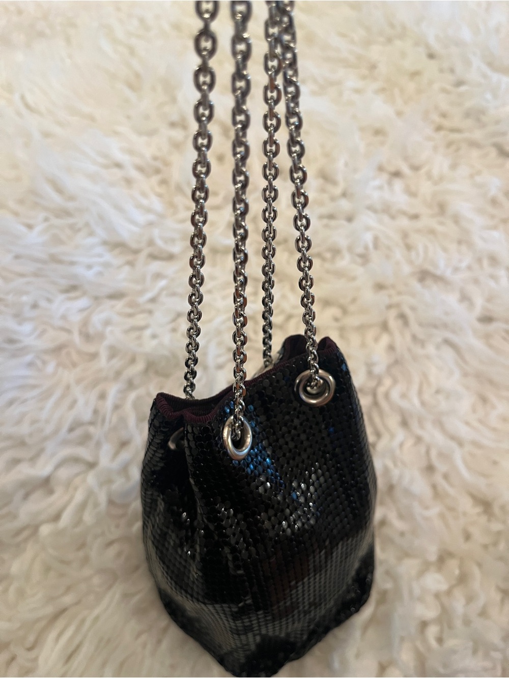 Banana Republic Black Sequin Mini Drawstring Bag with Silver Chain